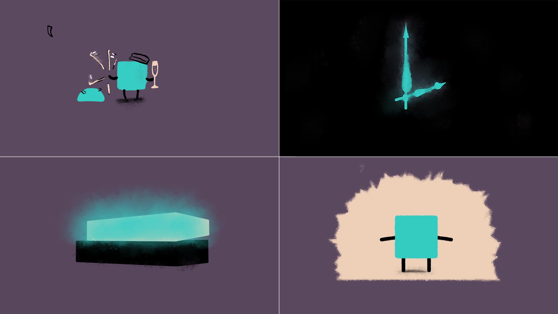 Style frames showing initial design ideas for different animation scenes.